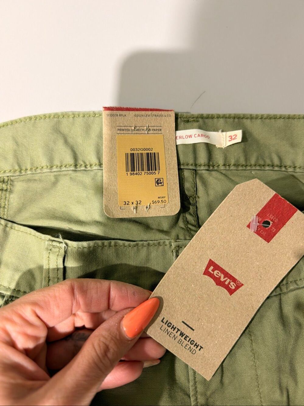 Levi's Super Low Linen Blend Loose-Fit Cargo Jeans Deep Lichen Green 32x32 - Picture 4 of 4